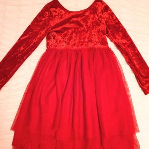 Girls Red Velvet Dress